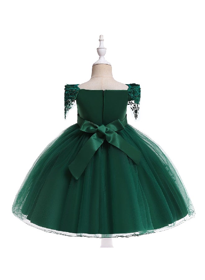 Beaded Flower Detailed Princess Dress Green  - Image 2