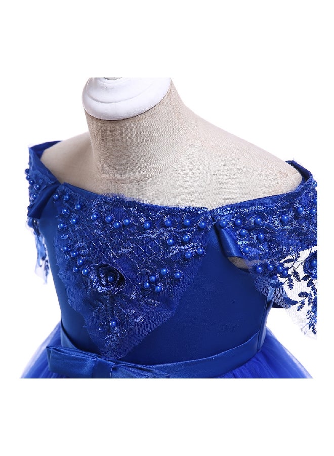 Beaded Flower Detailed Princess Dress Blue  - Image 4