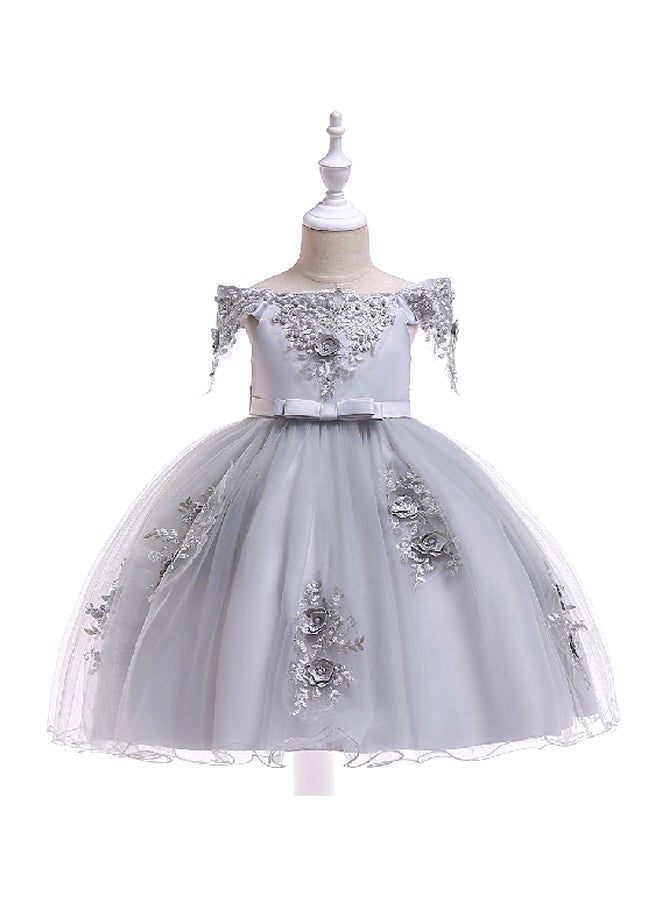 Beaded Flower Detailed Princess Dress Grey  - Image 1