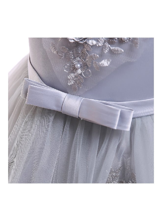 Beaded Flower Detailed Princess Dress Grey  - Image 5