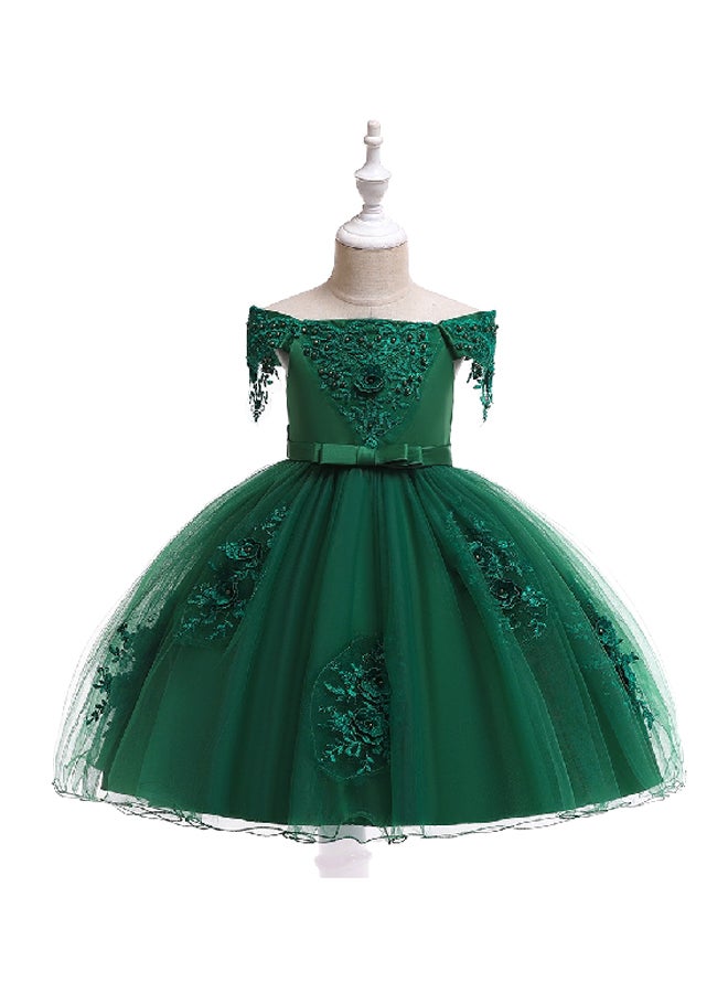 Beaded Flower Detailed Princess Dress Green  - Image 1