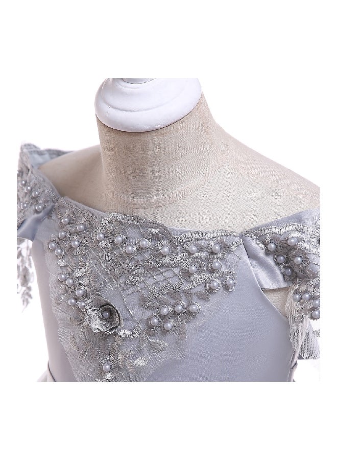Beaded Flower Detailed Princess Dress Grey  - Image 4