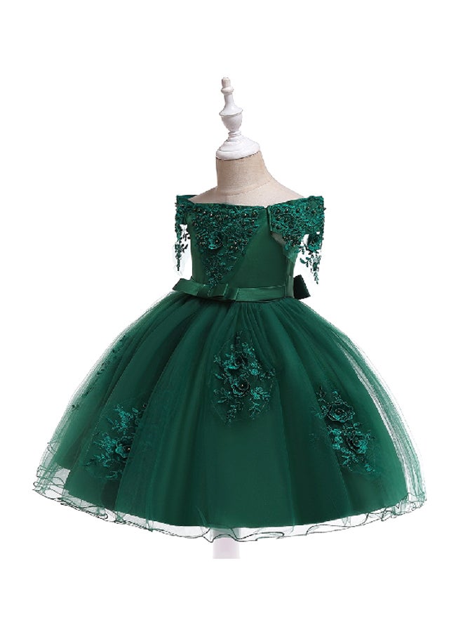 Beaded Flower Detailed Princess Dress Green  - Image 3