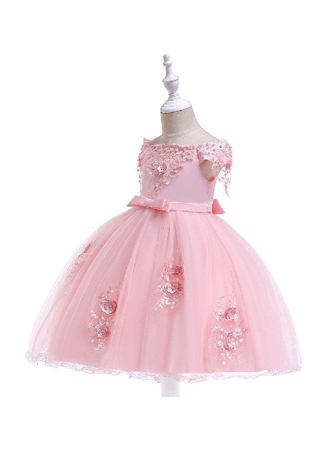 Beaded Flower Detailed Princess Dress Pink  - Image 3