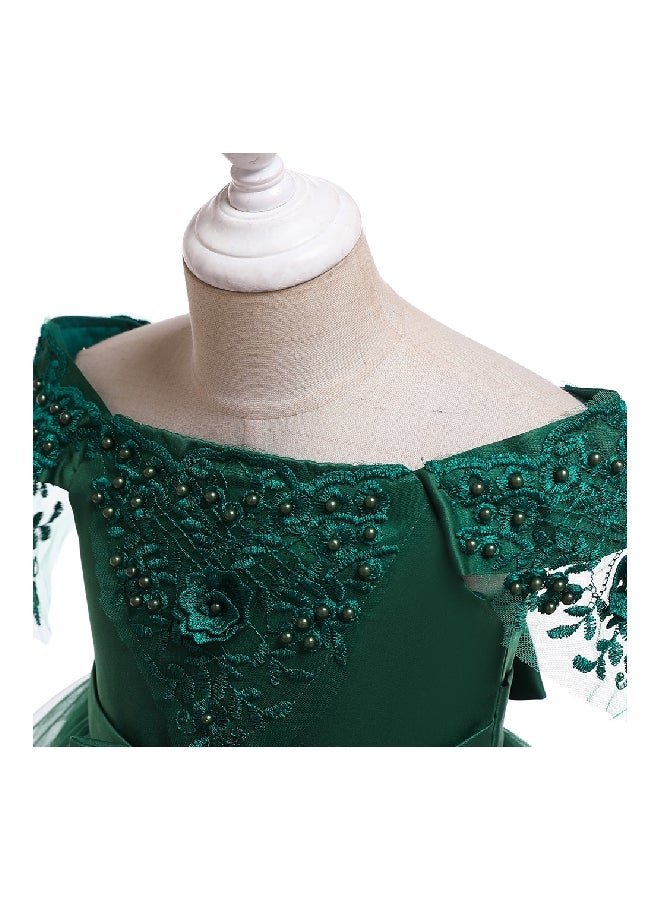 Beaded Flower Detailed Princess Dress Green  - Image 4