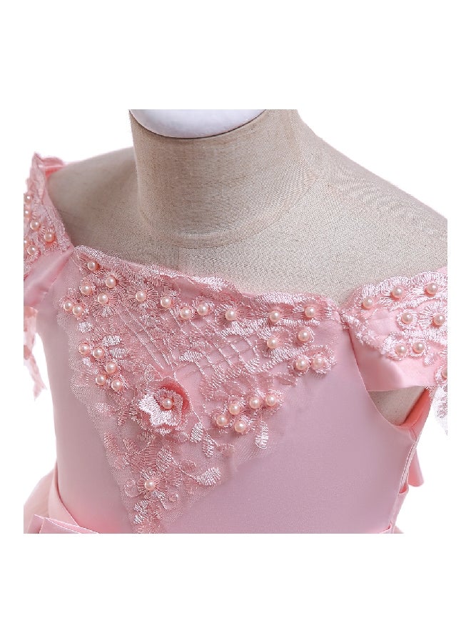 Beaded Flower Detailed Princess Dress Pink  - Image 4