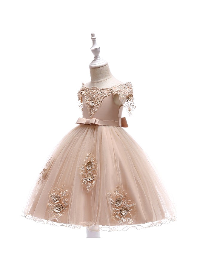 Beaded Flower Detailed Princess Dress Gold  - Image 3