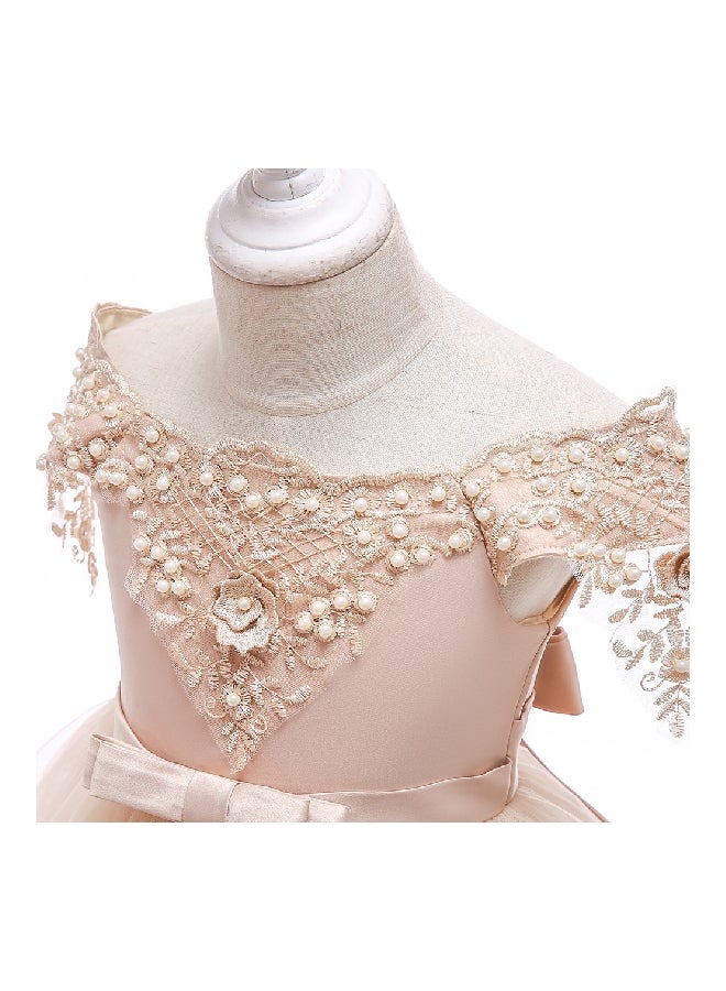 Beaded Flower Detailed Princess Dress Gold  - Image 4
