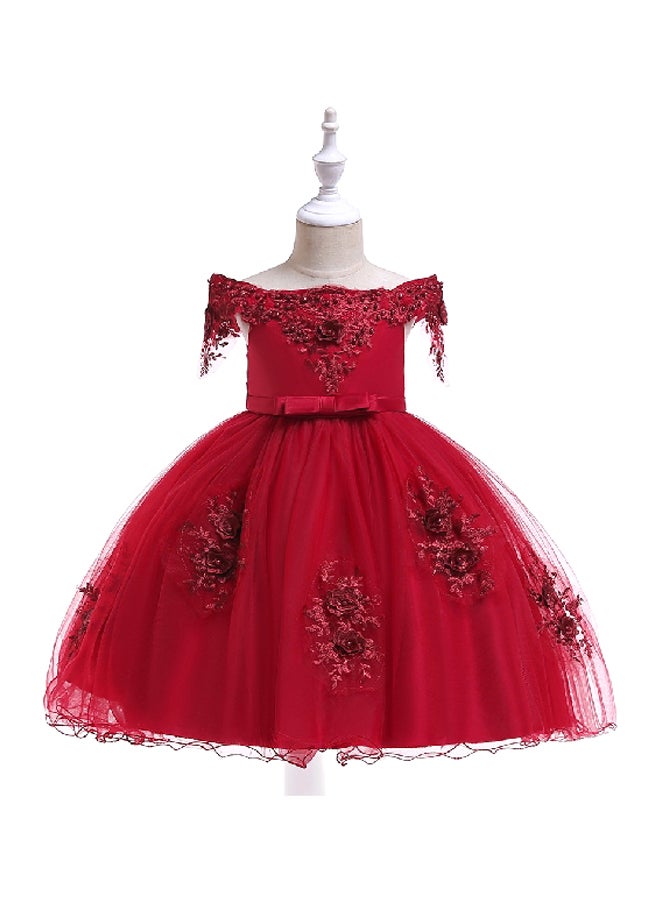 Beaded Flower Detailed Princess Dress Red  - Image 1
