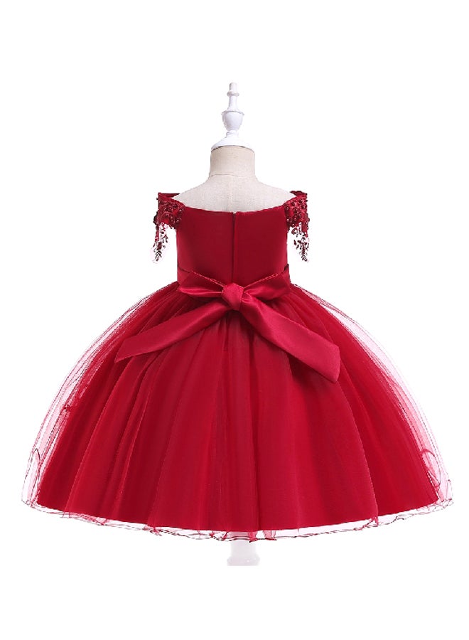 Beaded Flower Detailed Princess Dress Red - v1560509886/N26577952V_2