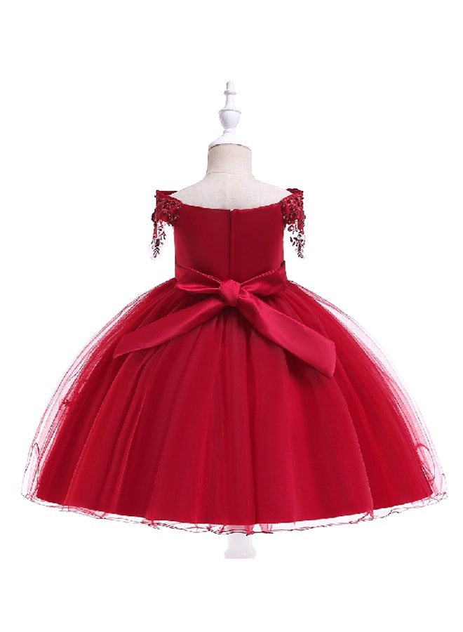 Beaded Flower Detailed Princess Dress Red  - Image 2