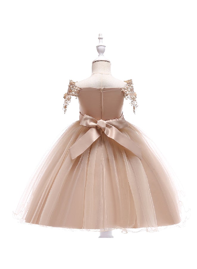 Beaded Flower Detailed Princess Dress Gold  - Image 2