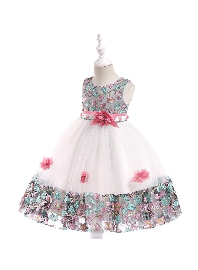 Flower Beaded Princess Dress White/Pink/Green  - Image 2
