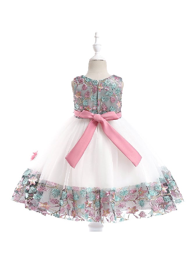 Flower Beaded Princess Dress White/Pink/Green  - Image 3