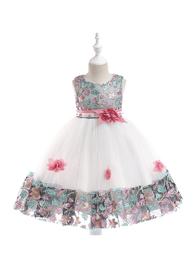 Flower Beaded Princess Dress White/Pink/Green  - Image 1