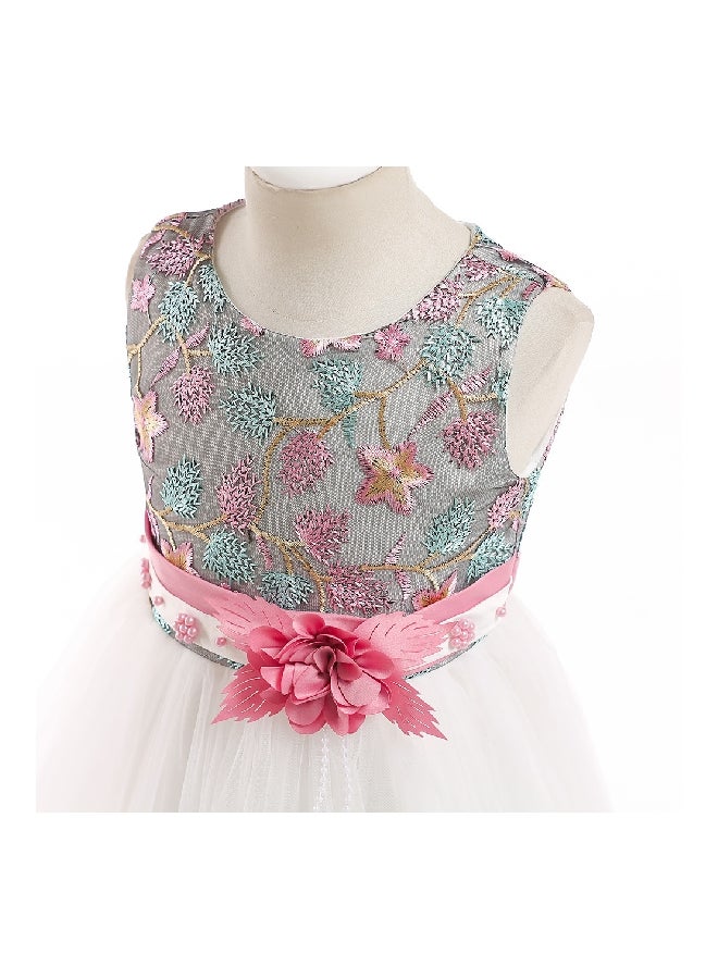 Flower Beaded Princess Dress White/Pink/Green  - Image 4