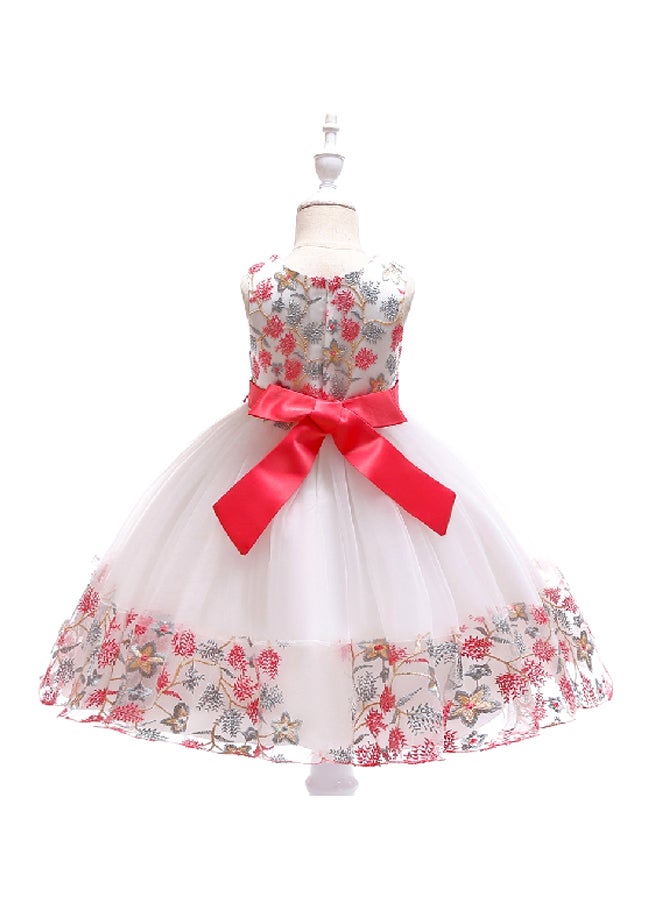 Flower Beaded Princess Dress White/Red/Grey  - Image 3