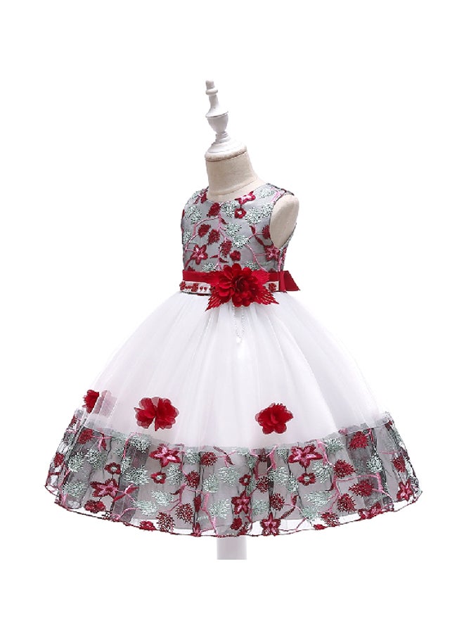 Flower Beaded Dress White/Red/Grey  - Image 3