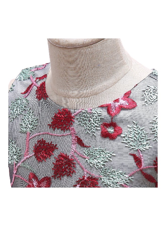 Flower Beaded Dress White/Red/Grey  - Image 4
