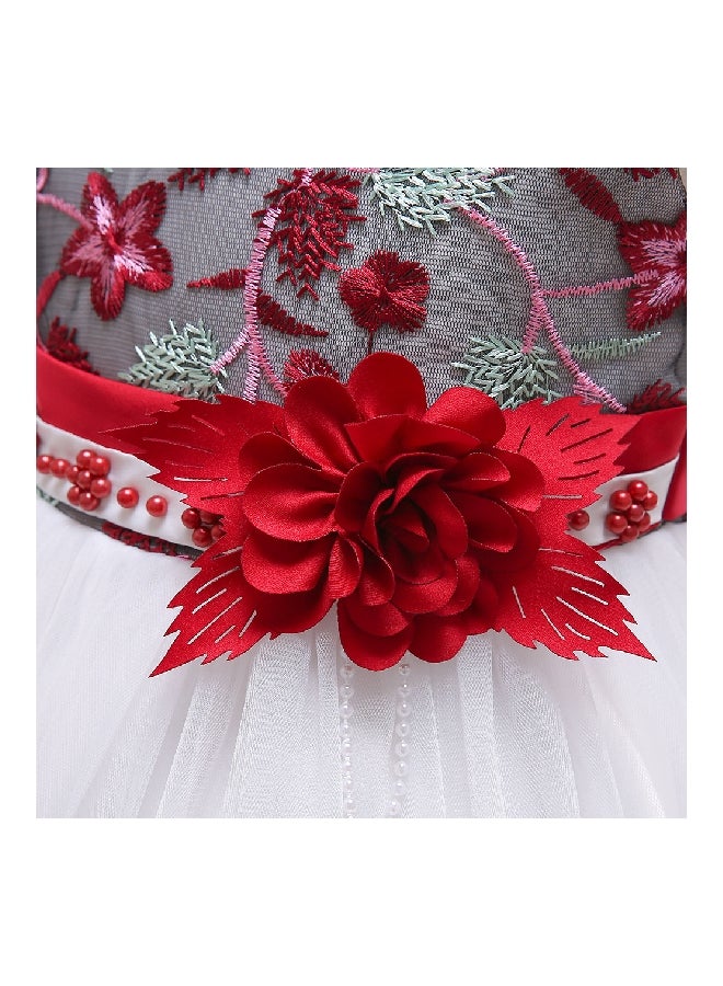 Flower Beaded Dress White/Red/Grey  - Image 5