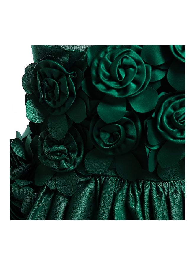 Flower Embellished Princess Dress Green  - Image 5