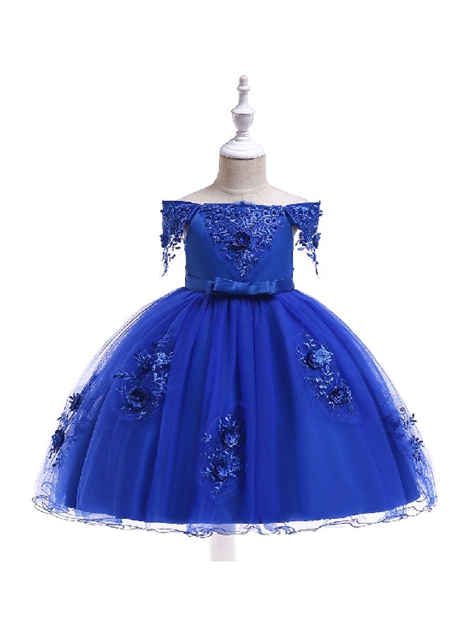 Beaded Flower Detailed Princess Dress Blue  - Image 1