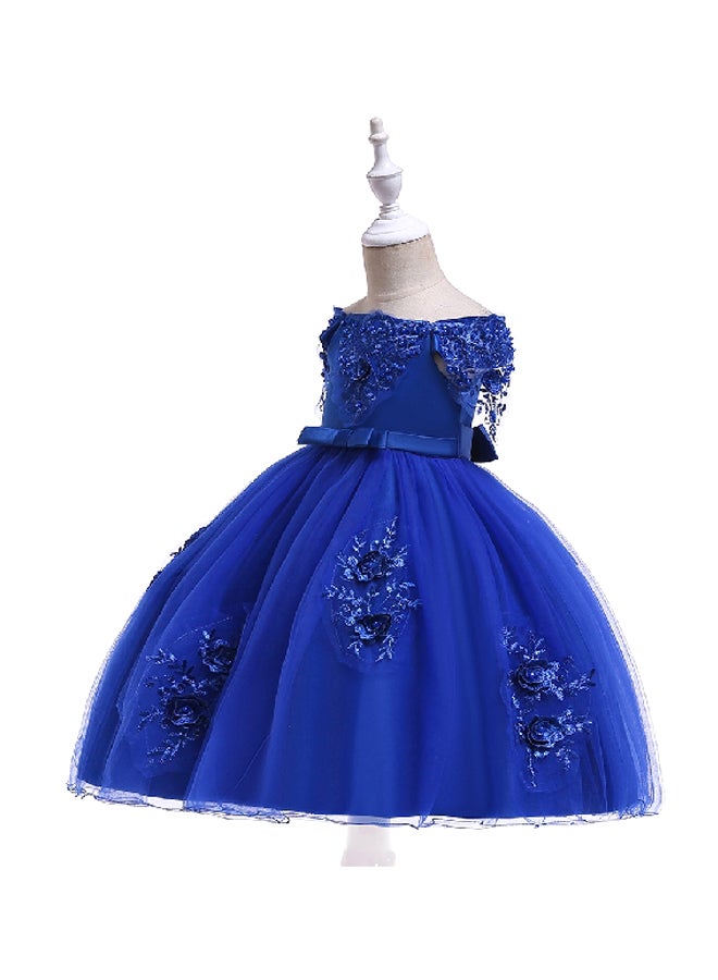 Beaded Flower Detailed Princess Dress Blue  - Image 3