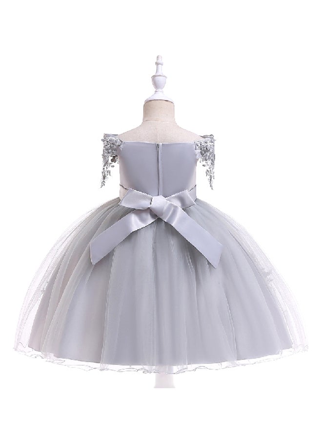 Beaded Flower Detailed Princess Dress Grey  - Image 2