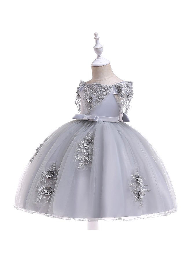 Beaded Flower Detailed Princess Dress Grey  - Image 3