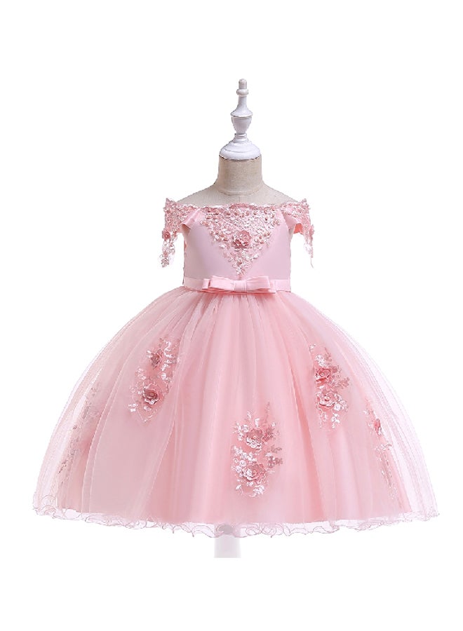 Beaded Flower Detailed Princess Dress Pink  - Image 1