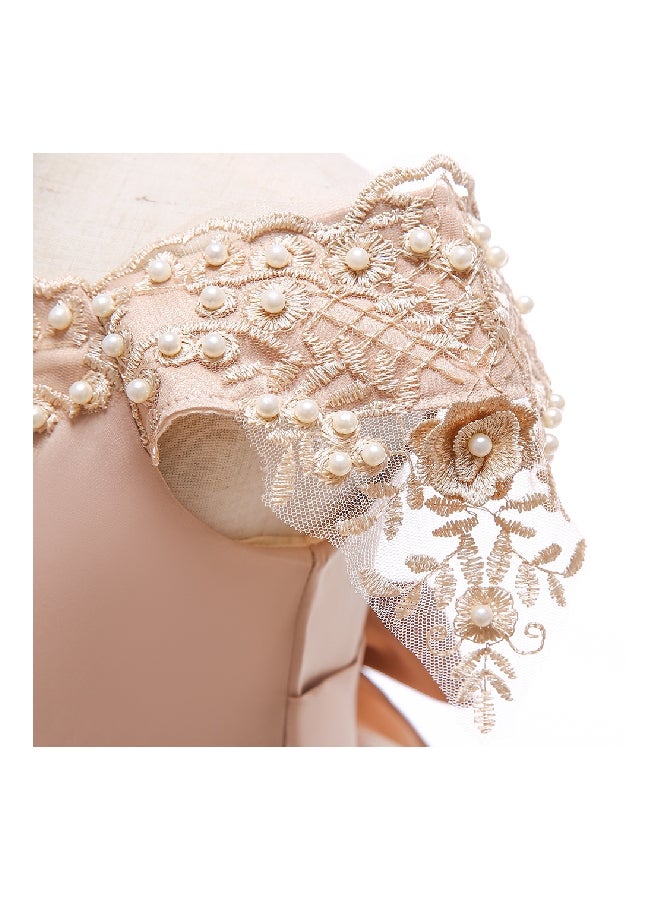 Beaded Flower Detailed Princess Dress Gold  - Image 5