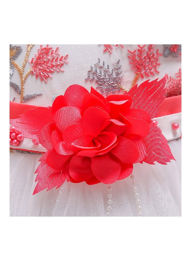 Flower Beaded Princess Dress White/Red/Grey  - Image 5