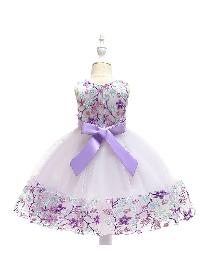 ماركة غير محددة فستان مزين بالورد أبيض/أرجواني  - Image 2