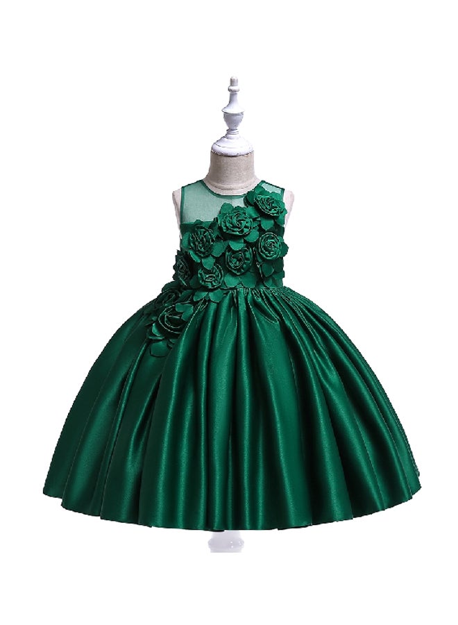 Flower Embellished Princess Dress Green  - Image 1