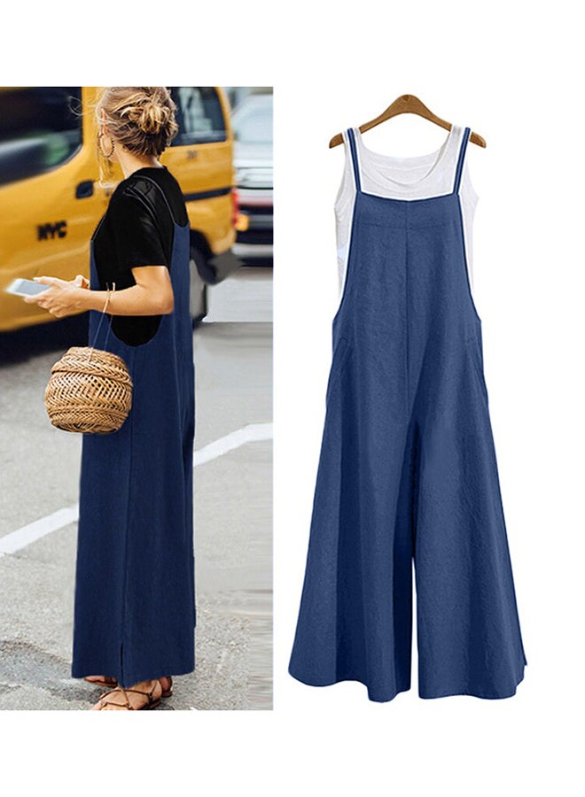 Generic - Cotton Wide Leg Spaghetti Strap Jumpsuit Blue - Image 1