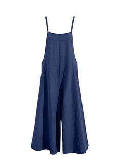 Cotton Wide Leg Spaghetti Strap Jumpsuit Blue