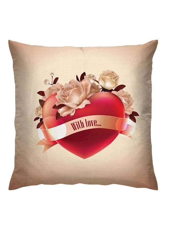 Heart Printed Cushion polyester Beige/Red/Brown 40x40cm 