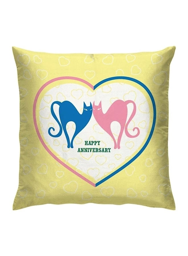 وسادة ديكور بطبعة عبارة "Happy Anniversary" polyester ذهبي/أزرق/وردي 40x40سم - Image 1