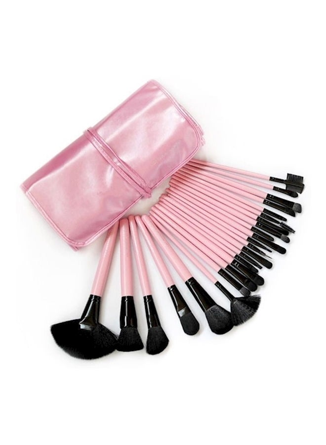 طقم فرش مكياج ناعمة من 24 قطعة مع حقيبة وردي - Image 1