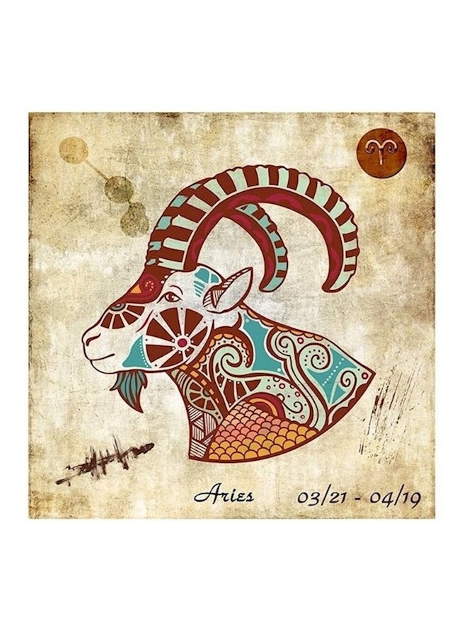 Zodiac Sign Cushion Cover - Aries Beige/Red/Green 40x40cm - Image 1