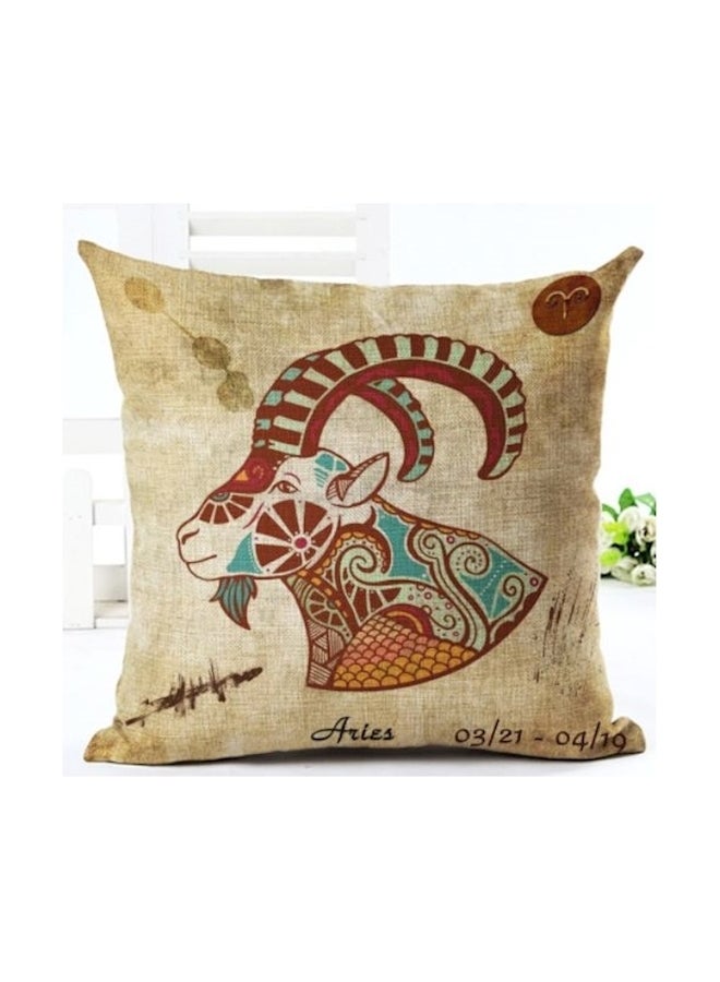 Zodiac Sign Cushion Cover - Aries Beige/Red/Green 40x40cm - Image 2