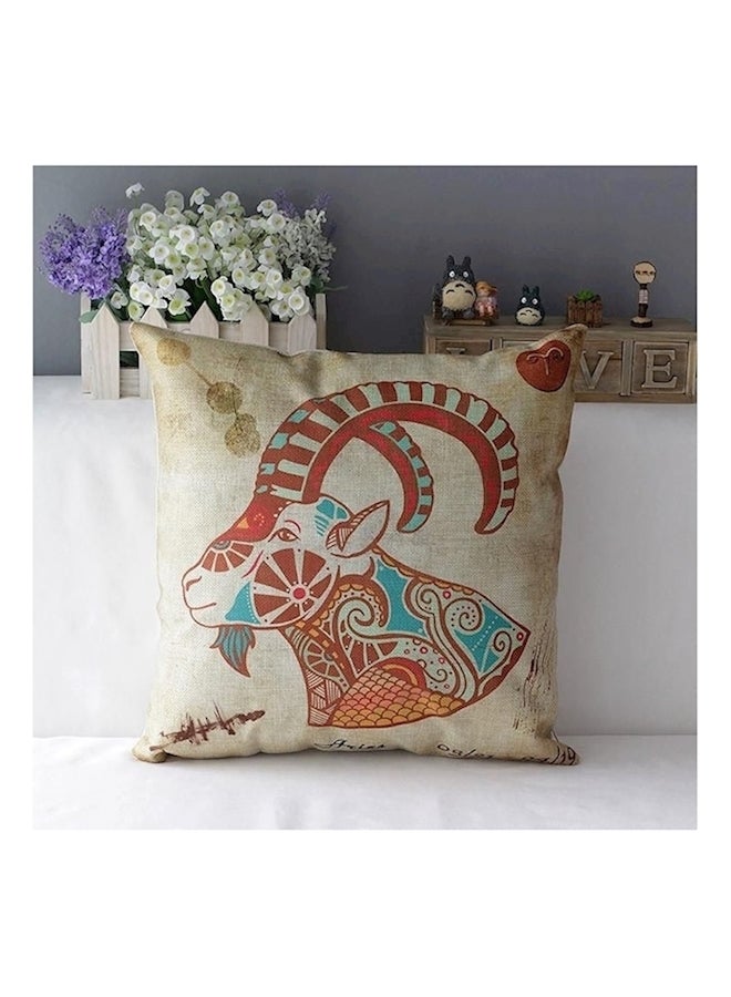 Zodiac Sign Cushion Cover - Aries Beige/Red/Green 40x40cm - Image 3