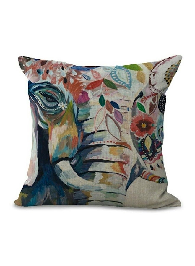 غطاء وسادة ديكور بطبعة فيل linen أزرق/أبيض/أحمر 45x45سم