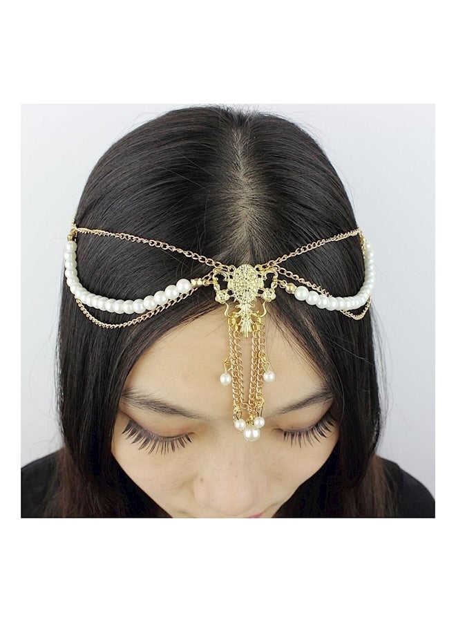 ربطة رأس على شكل سلسلة ذهبي/ أبيض - Image 2