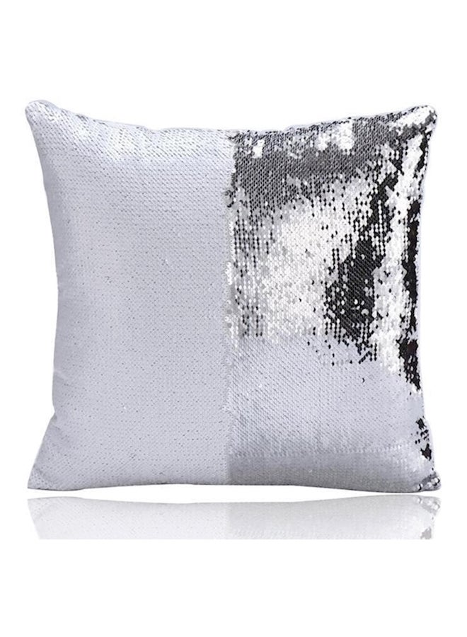 Sequined Throw Cushion polyester White/Silver 39x39cm - Image 1