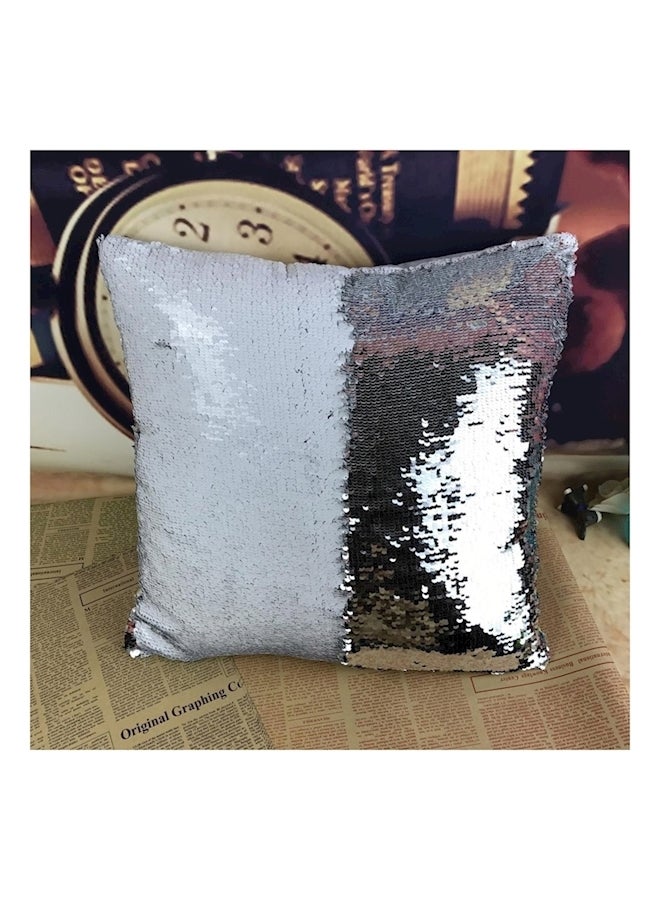Sequined Throw Cushion polyester White/Silver 39x39cm - Image 2