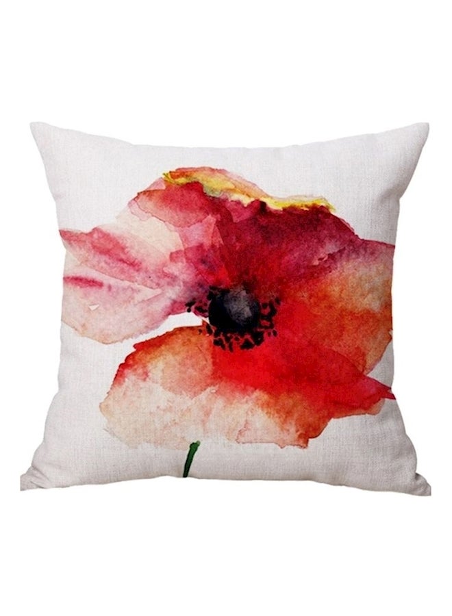 Flower Printed Cushion linen Beige/Red/Black 