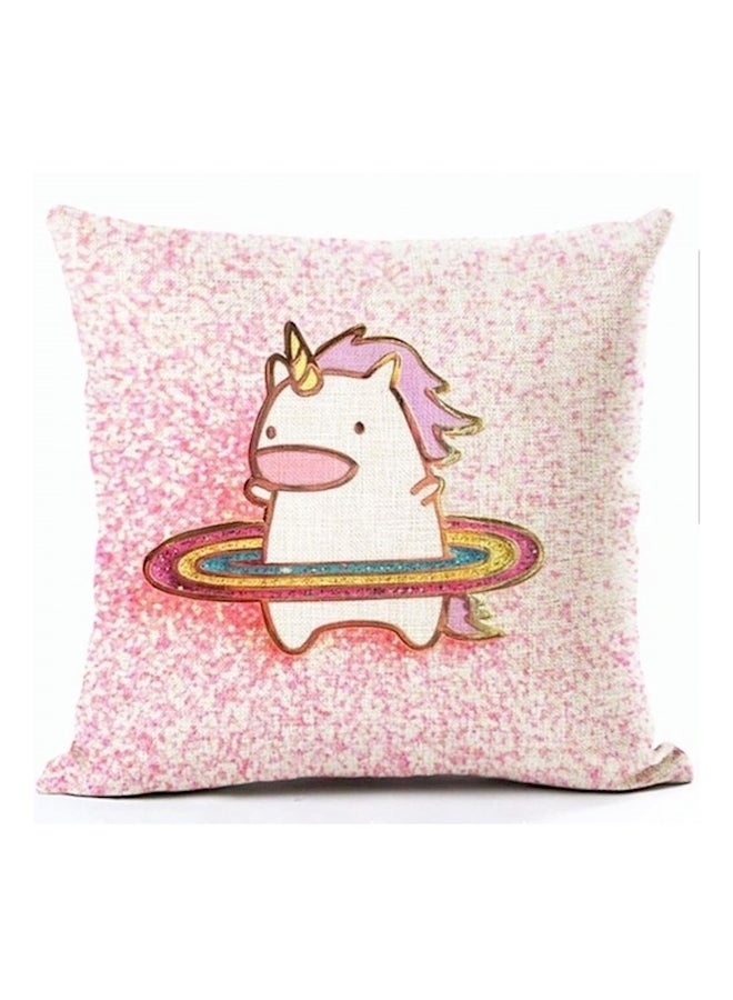 Unicorn Printed Cushion Cover Linen Pink/White 45x45cm