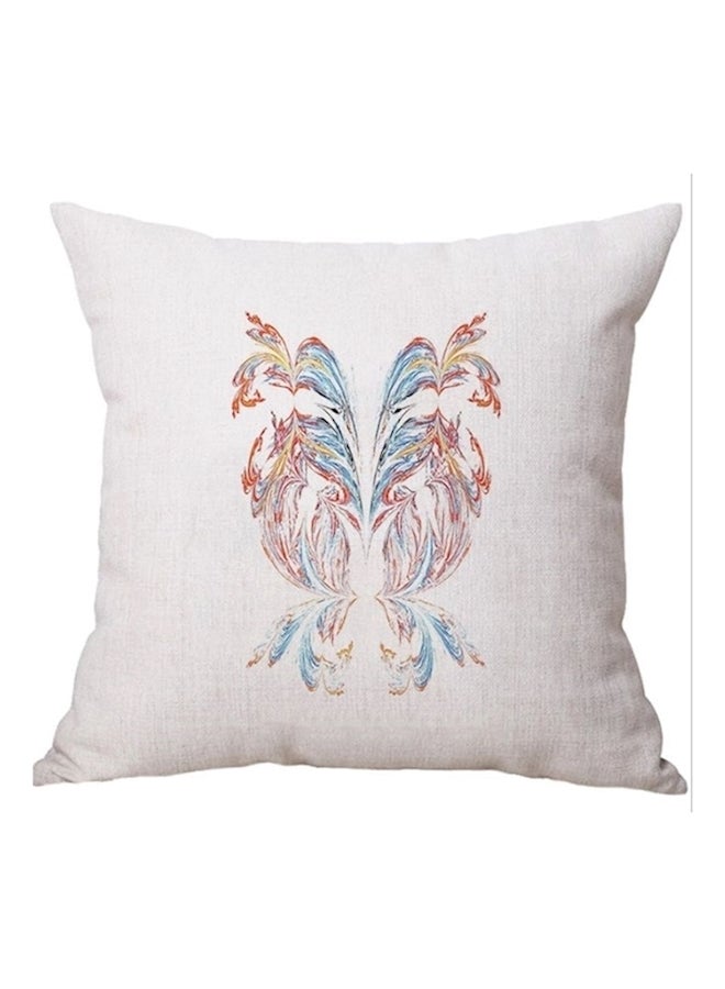 Feather Printed Cushion linen Beige/Blue/Red 