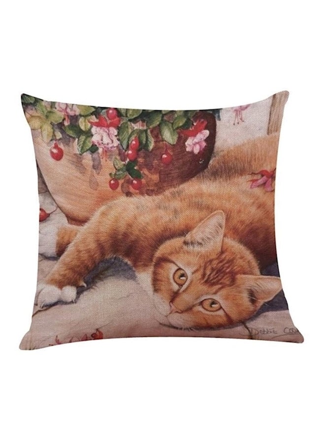 Cat Printed Decorative Cushion Brown/White 45x45cm